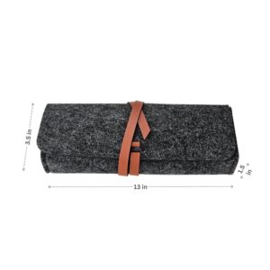 meori Felt Pencil Pouch with Artistic Vegan Leather Closure, Stylish Modern Design Durable (Anthrazite Grey, 1 Pack)