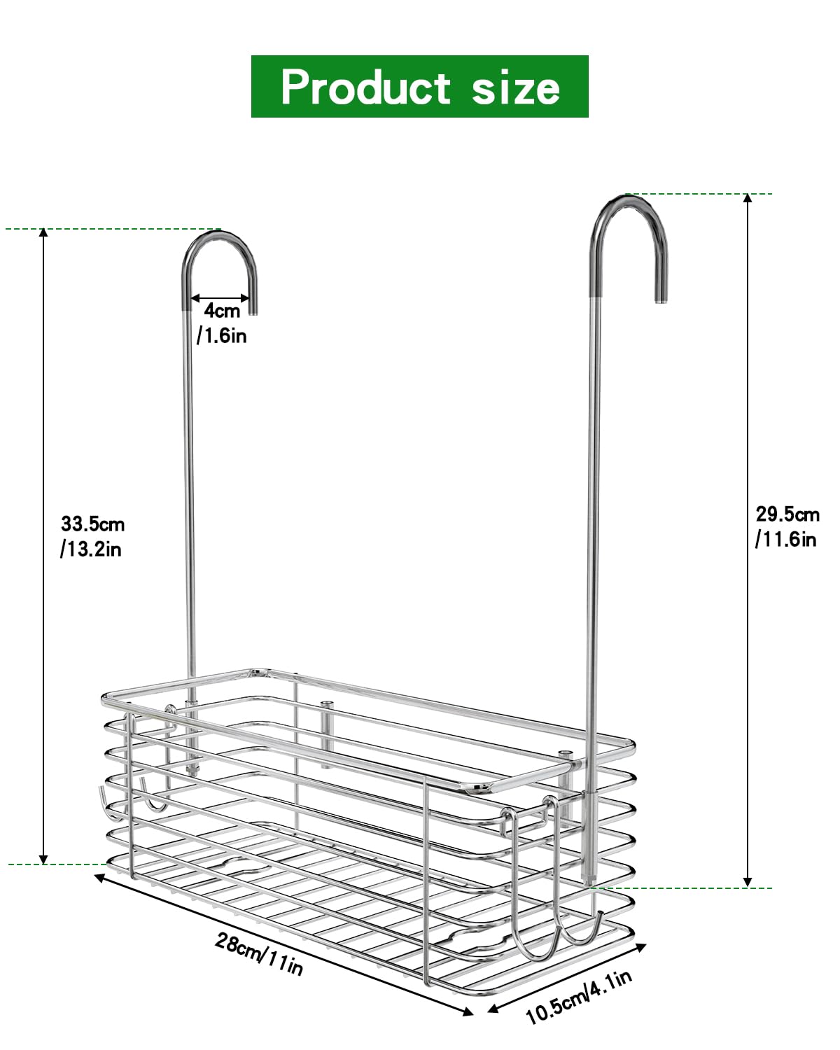 QIHS Shower Caddy Hanging Hanging Bathroom Door Organizer Shampoo Holder Shower Armpit Swivel Arm With 2 Storage Hooks, 304 Stainless Steel Rust Resistant