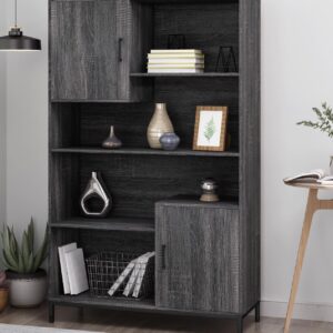 LUMIINOFAMI Book Case, 64.5'' Tall Bookshelf with 2 Storage Cabinets, 4 Tier Bookshelf with Storage, Cube Unit Bookcase with Doors Open Shelf Bookcase for Living Room Indoor Office(Dark Grey)