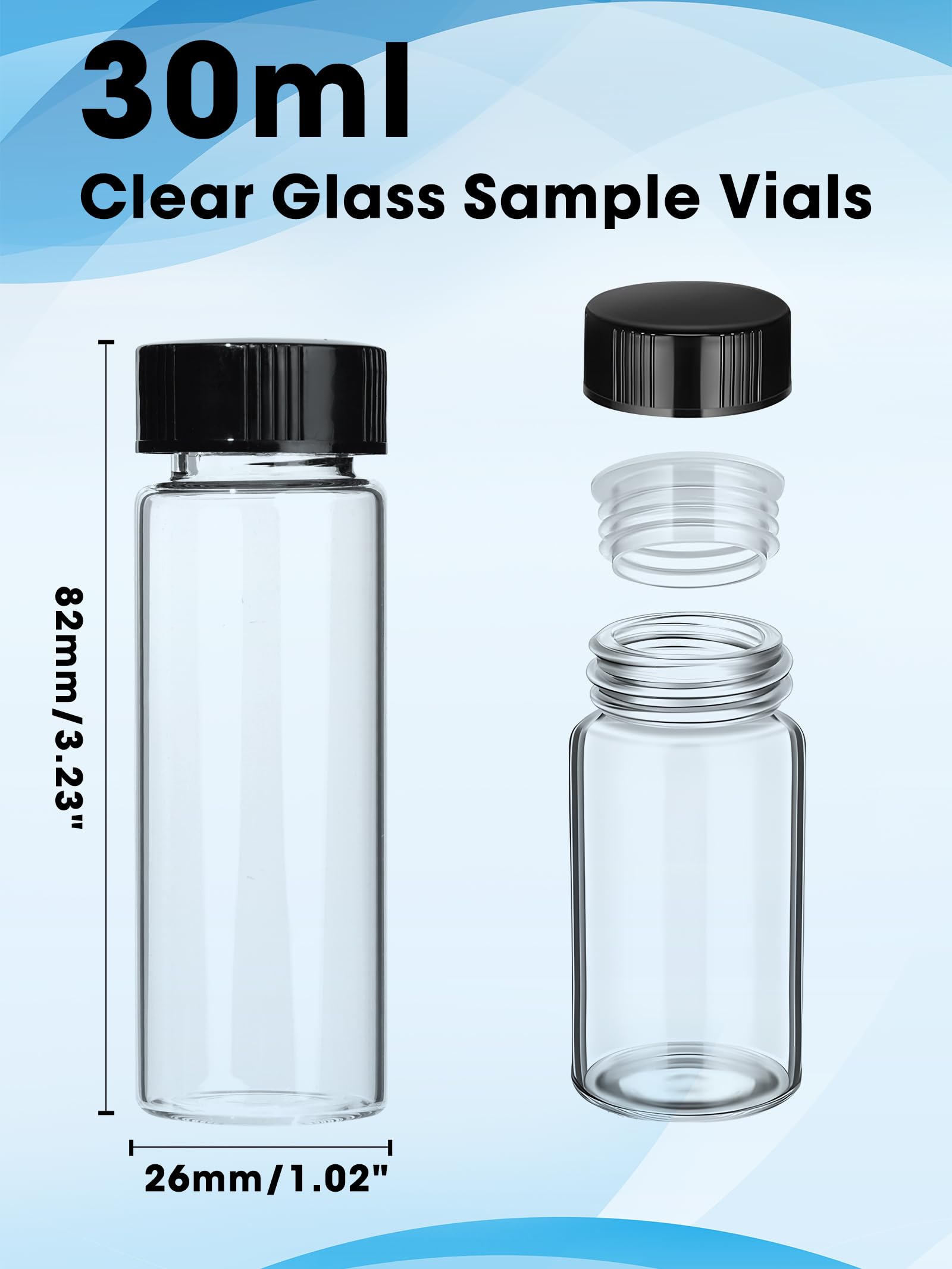 30ml Clear Small Glass Vials with Screw Caps, Small Vials for Essential Oil, Leak-Proof Sample Vials with Lids(10pcs)