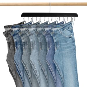 Jean Organizer for Closet, Jeans Hanger, 14 Hooks Wood Hanger for Jeans, Pants Hangers Space Saving-1 Pack