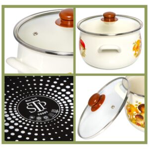 Mushrooms Enamel Belly Deep Stock Pot Set with Tempered Glass Lids Set of 3