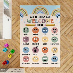 Feelings Chart Rug, Mental Health Rug, Classroom Rugs, Classroom Rugs Elementary, Classroom Furniture Elementary, Abc Floor Mat Anti-skid Rug for School & Learning Area, Student Colorful Rug (3x5ft)