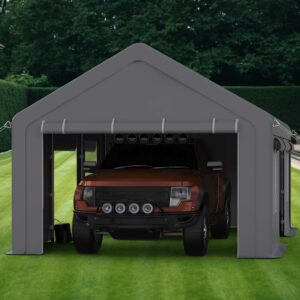 garveelife 13x20ft carport heavy duty, portable garage with 4 doors + 4 window, upgraded carport with reinforced steel poles, uv resistant waterproof tarp, portable carport for car, truck, boat