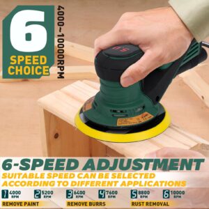 KUIMIT Electric Random Orbital Sander, 350W brushless motor with 5&6-inch pads, 4000-10000RPM Electric Palm Sander for Woodworking, Sanding and Polishing