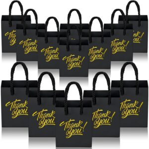 kposiya small thank you gift bags, 35pcs mini gift bags with handles,4 x 2.75 x 4.5 black small gift bags with tag for christmas thanksgiving party favors (black gold)