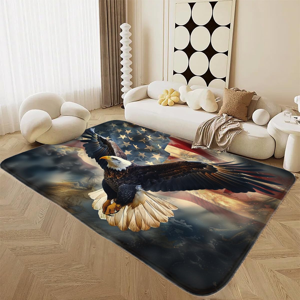 Kroveiu American Bald Eagle Flag Area Rugs American Flag Animal Area Rugs Kitchen Rug Bathroom Entrance Hallway Dining Room Living Room Area Rug Home Decor Area Rugs 60 * 80 inches