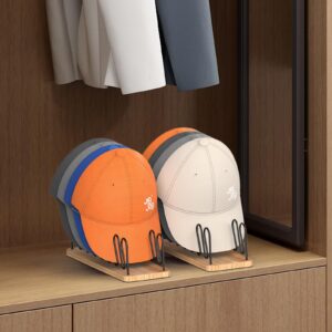 JigJag Hat Organizer for Baseball Caps 2 Pack, Premium Wood and Metal Design Hat Storage for Baseball Caps for 14Caps, Tabletop Hat Racks for Baseball Caps for Closet, Dresser, Entrance (2PCS)