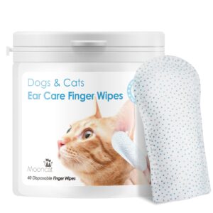 mooncat ear cleaner wipes｜ear cleansing finger wipes for cats ｜ear wipes for cats｜dog grooming supplies｜reduces dirt and cleans wax buildup｜pet ear wash wipes｜— 40 finger wipes