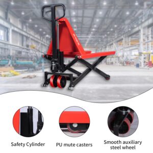 Manual Scissor Pallet Jack Truck 31.5" High Lift Hand Truck 45" Lx27 W Forks 3300lbs Capacity Pallet Lift Suitable for EU Pallet