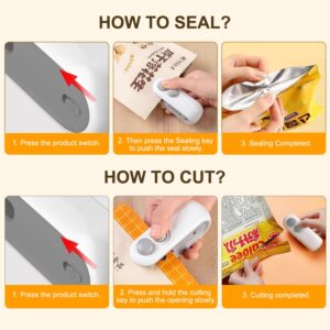 2Pcs Mini Bag Sealer, Rechargeable Heat Sealer, 2 in 1 Chip Bag Sealer & Cutter, Mini Bag Resealer Machine, Portable Handheld Food Sealer for Plastic Bags Snacks Bags Food Storage, White