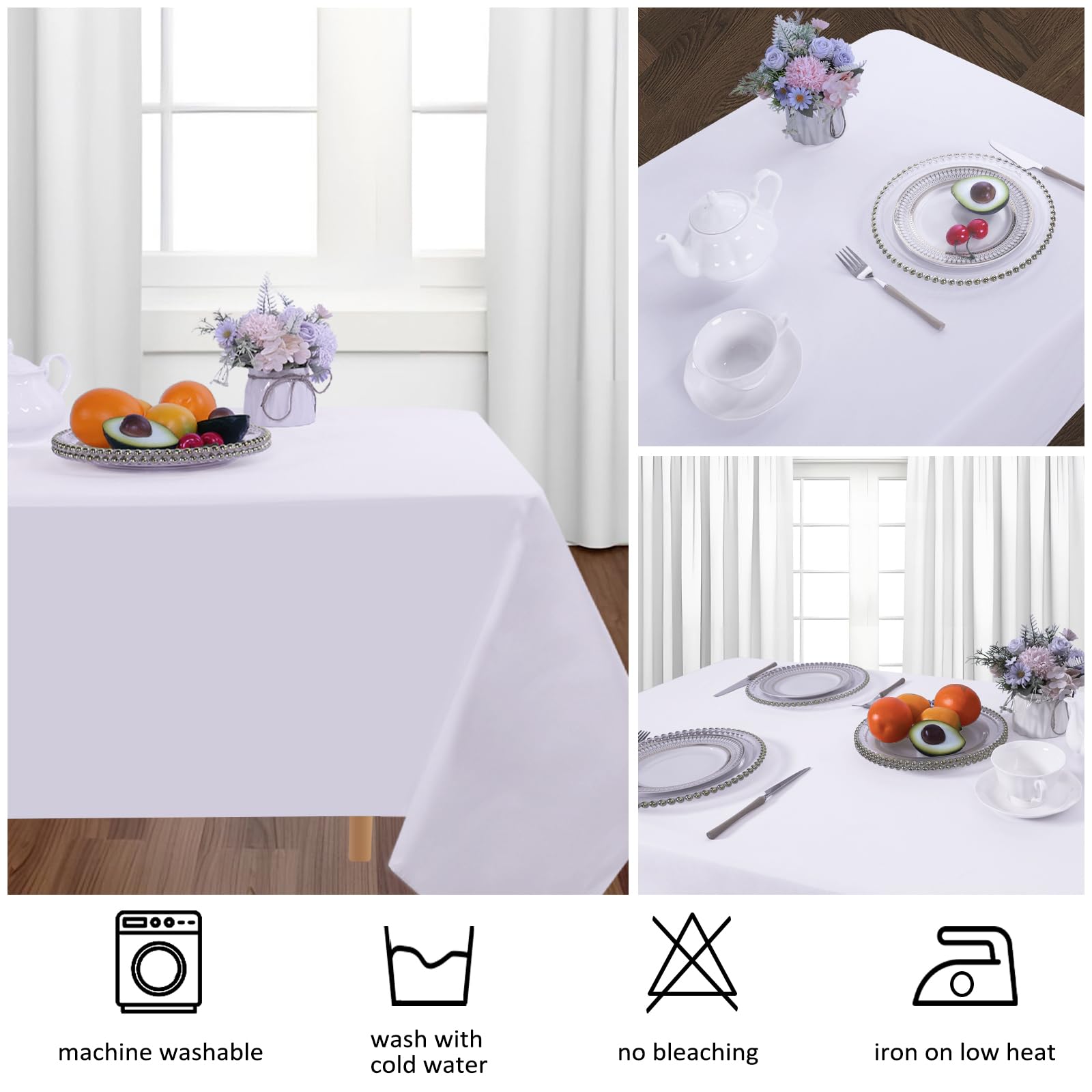 8 Pack White Table Cloth 60x102 Inch Rectangle Tablecloths for 6 Foot Rectangle Tables, Wrinkle Resistant Washable Polyester Fabric Rectangular Table Cover for Dining Banquet Wedding Party