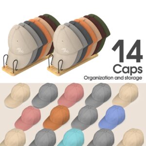 JigJag Hat Organizer for Baseball Caps 2 Pack, Premium Wood and Metal Design Hat Storage for Baseball Caps for 14Caps, Tabletop Hat Racks for Baseball Caps for Closet, Dresser, Entrance (2PCS)