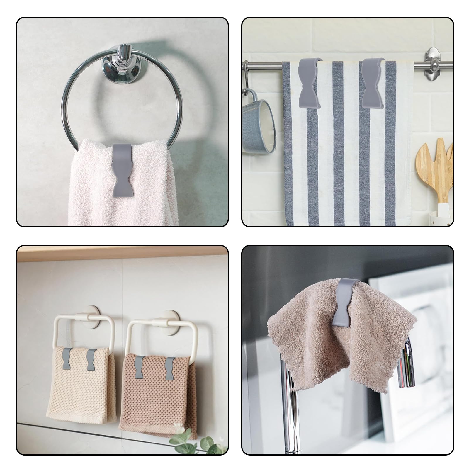 10Pcs Towel Clips for Kitchen, Towel Clips for Shower Towel Holder, Kitchen Clips for kitchen Towel Holder, Ideal for Towel Rack Stand, Hand Towel Holder, Oven, Bathroom Rack, Dishwasher, Stove (Grey)