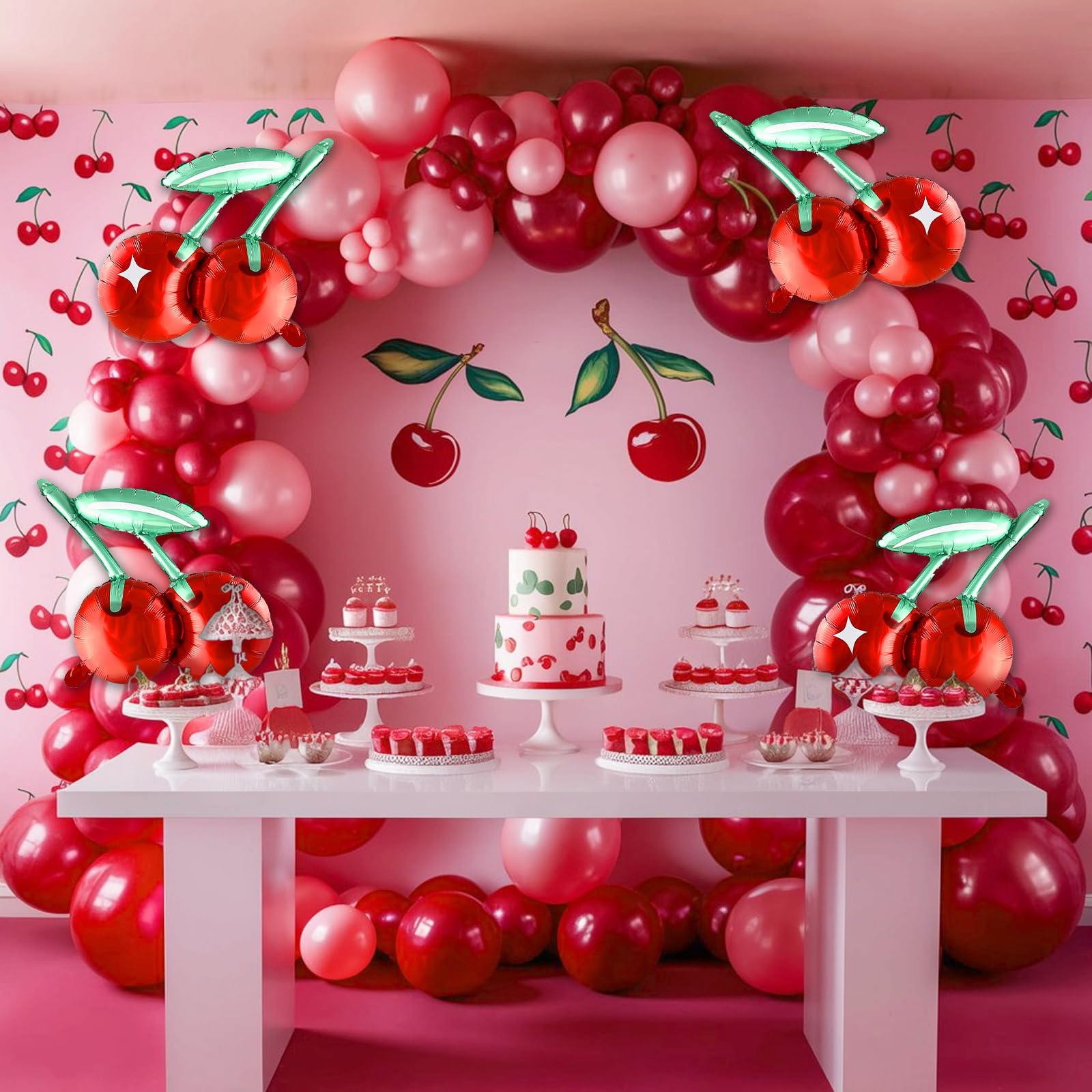 6Pcs Cherry Balloons,20 Inch Cherry Fruit Balloons For Fruit Cherry Theme Birthday Wedding Baby Shower Party Decoration