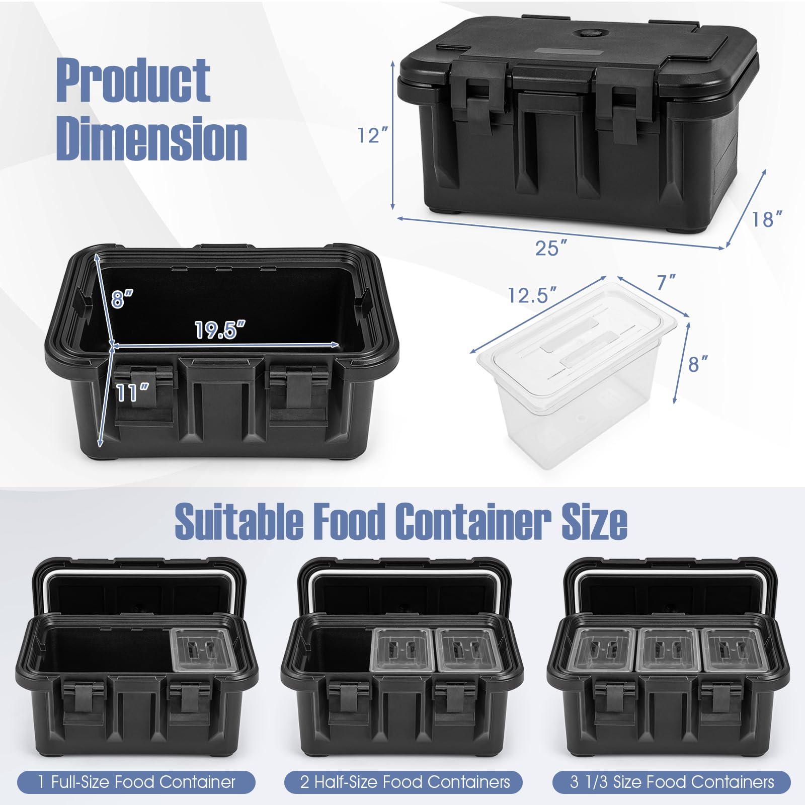 COSTWAY Insulated Food Pan Carrier, 31 Qt Catering Hot Box w/ 3 Food-grade Pans, Side Handles, Locking Buckles, Commercial Stackable Food Warmer for Family Gathering Buffets Canteen Restaurant (1)