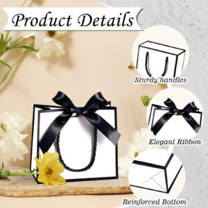 EQOREIIN 50 PCS Small Gift Bags with Handles,White Mini Bags,5.5x 2.5x4.7 Inches Small Thank You Gift Bags Bulk with Ribbon for Party Favors,Mother's Day, Goodie, Weddings,Baby Shower(White Black)