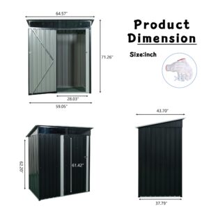 5 x 3ft Outdoor Metal Storage Shed with Lockable Door Aluminum Frames Easy Assembly Outdoor Storing Tools for Bike Trash Can Machine Black