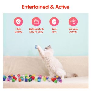 SEVENKA Cat Toys 30 Pcs Color Flash Balls and 36 Spring Toys, 1.1in Small Soft Cat Toy Ball Tinsel Pom Poms, Kitten Toys, Plastic Spiral Springs for Cat Swatting, Biting, Hunting, Active Healthy Play