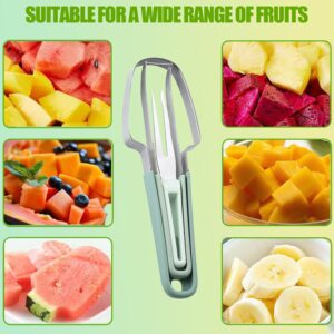 3-in-1 Watermelon Fork Slicer Cutter,Watermelon Cutter Slicer Tool,Stainless Steel Watermelon Windmill Cutter,Melon Cutter Knife Portability Fruit Fork for Kitchen, picnicking (Green)