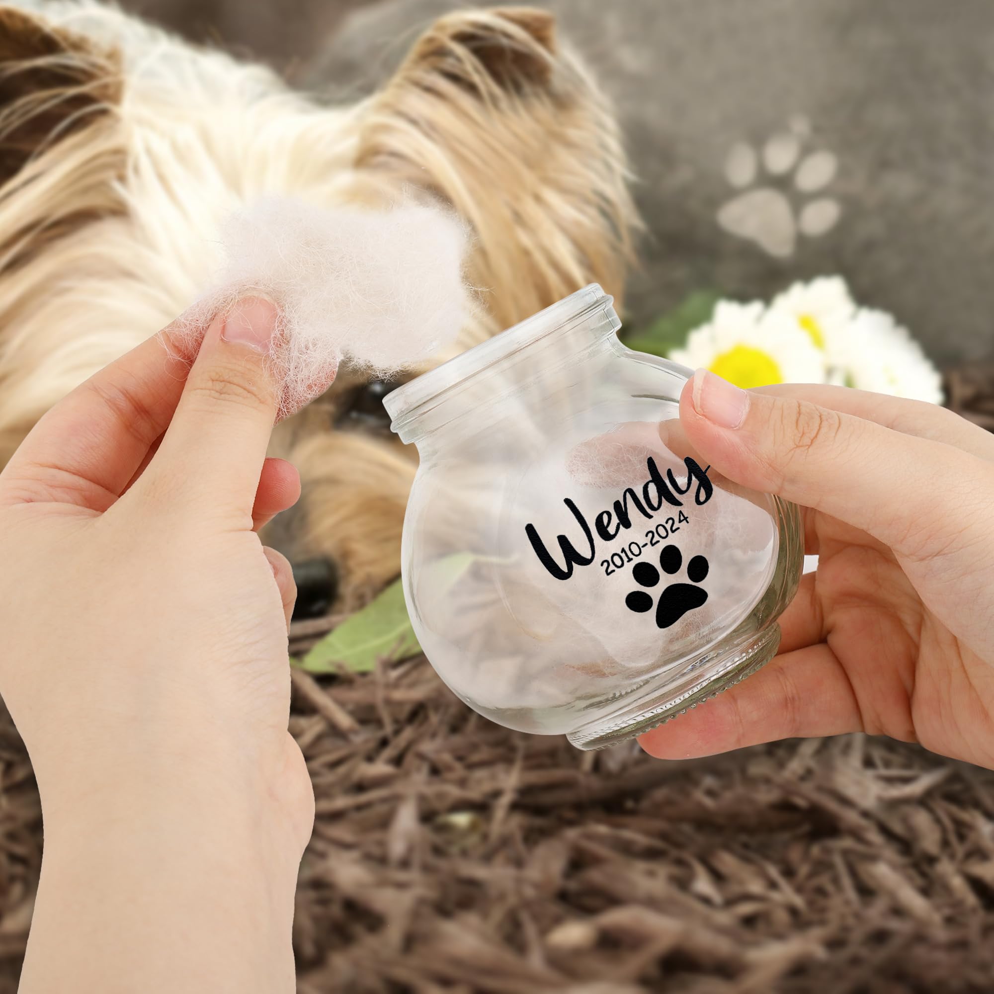 Personalized Pet Fur Memorial Jar,Memorial Bottle for Pet Hair,Custom Pet Fur Memorial Fur Keepsake with Pet Name, Pet Memorial Urn Glass Bottles,Loss of Dog Cat Sympathy Gifts for Pet Lovers