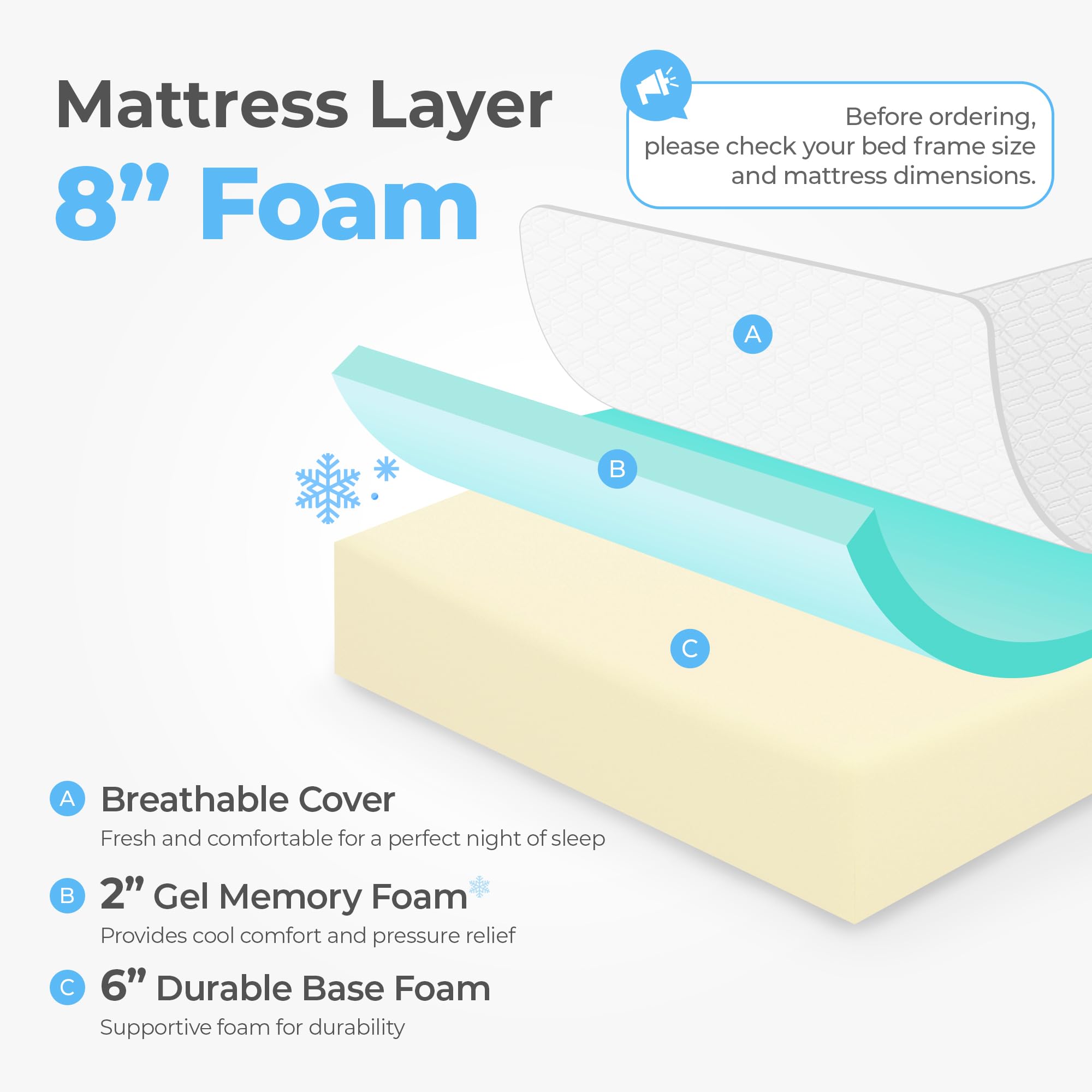 NEO SLEEP 8 Inch Queen Cooling Gel Memory Foam Mattress Medium Firm CertiPUR-US Certified Mattress in a Box Enhanced Pressure Relief Removable Soft Cover No Fiberglass (Queen, 8 in)