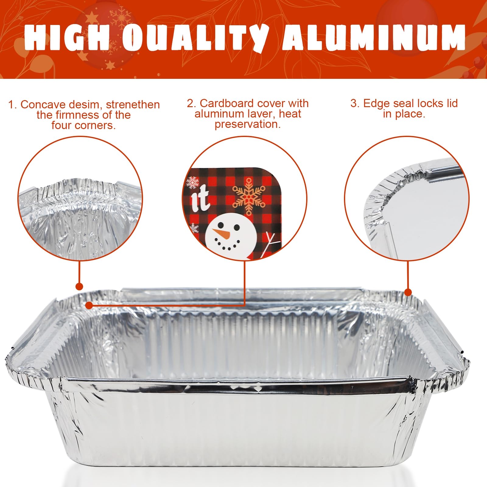 MorTime Christmas Aluminum Pans with Lids, 56 Pcs Disposable Foil Pans with Christmas Themed Cardboard Covers, Foil Food Containers Foil Baking Pan for Leftovers Holiday Treats