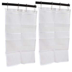 yashoyi 2pcs white six pocket storage bags toiletry hanging bags with 4 gourd hooks quick drying mesh shower caddy size 14x25in for bathroom shampoo soap and bath ball accessories