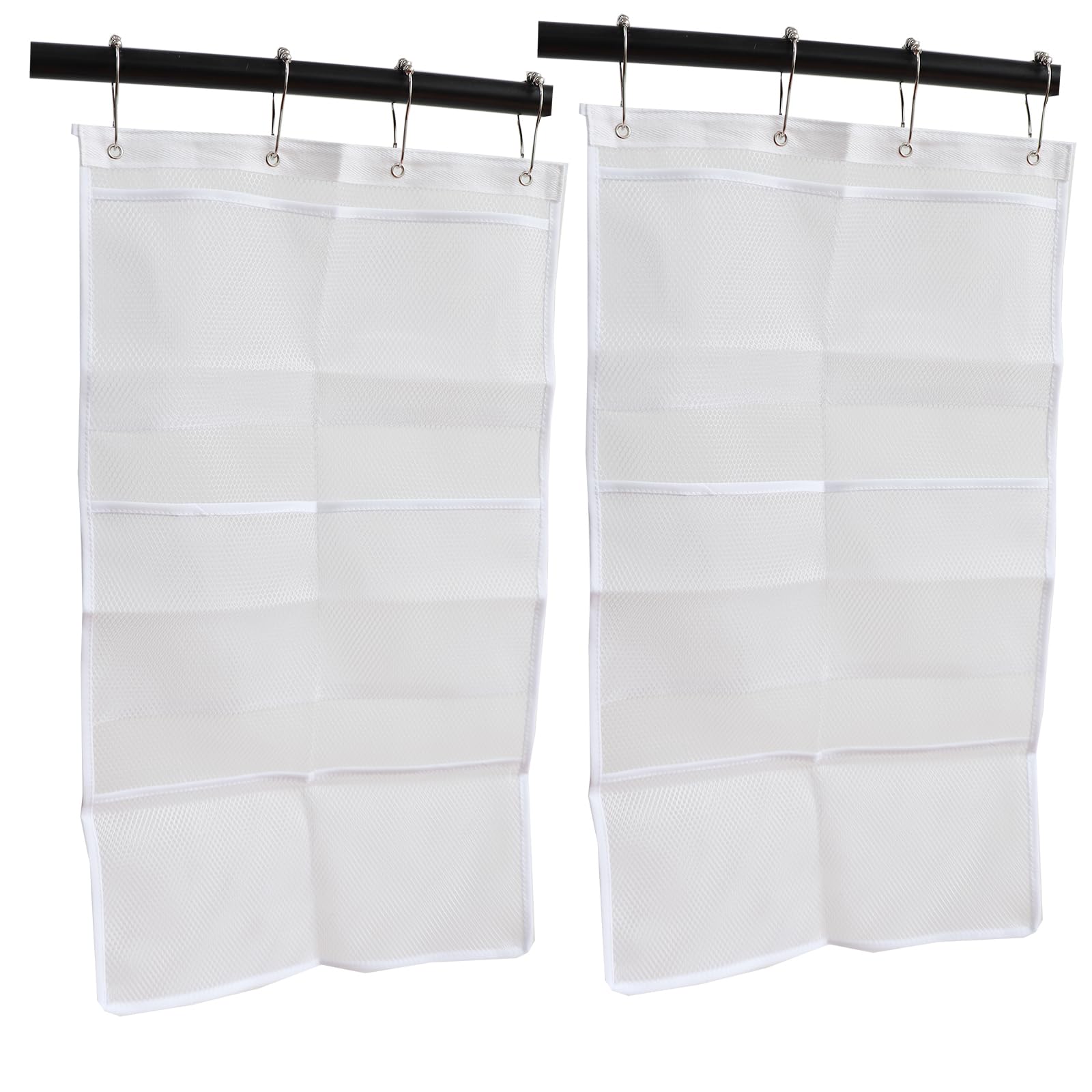 Yashoyi 2PCS White Six Pocket Storage Bags Toiletry Hanging Bags with 4 Gourd Hooks Quick Drying Mesh Shower Caddy Size 14x25in for Bathroom Shampoo Soap and Bath Ball Accessories