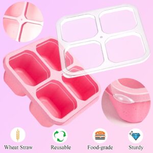 8Pcs Snack Containers Set, Plastic 4 Compartments Bento Boxes Reusable Meal Prep Lunch Container with Utensil & Transparent Lids, Wheat Straw Divided Food Storage for Kid Adult To Travel Picnic