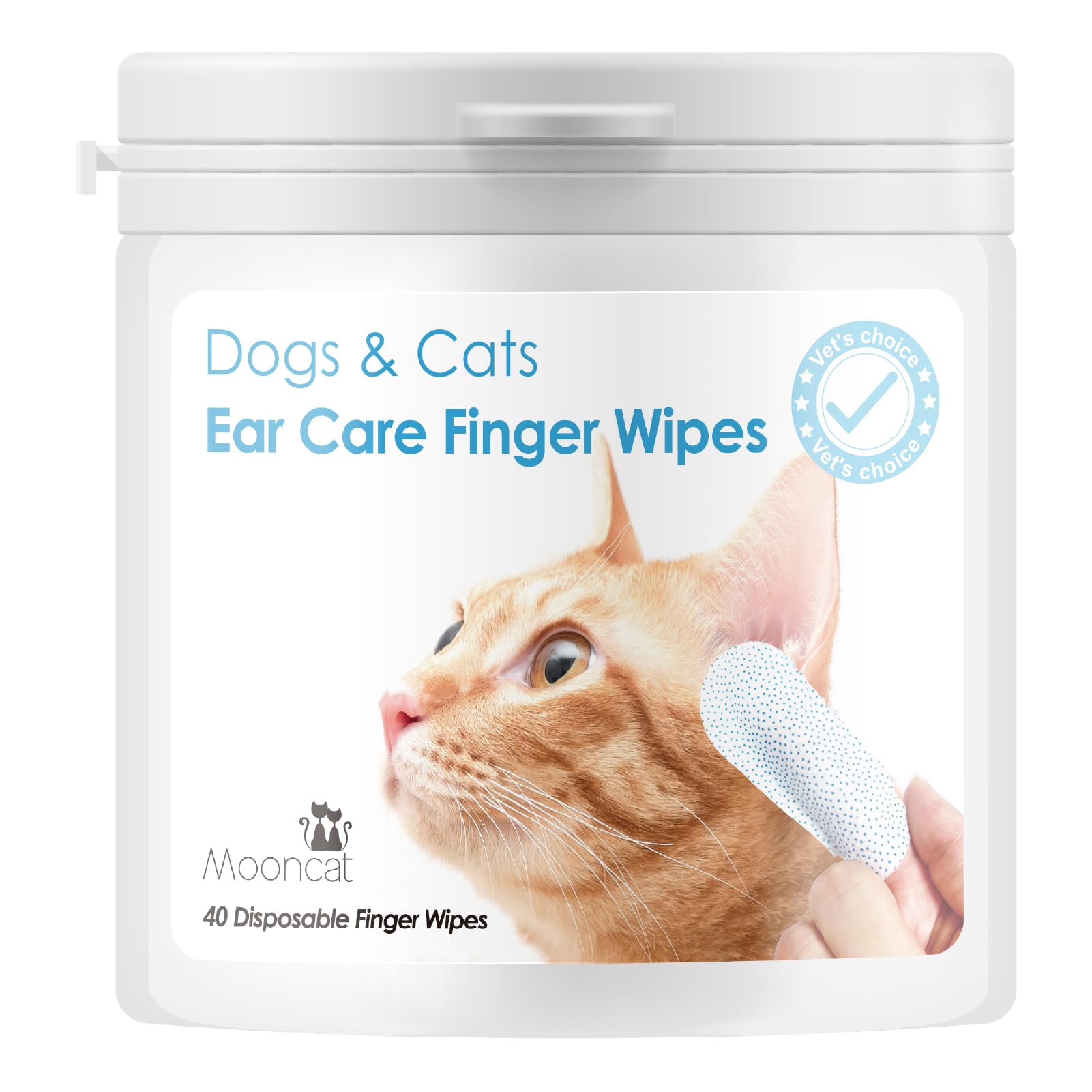 Mooncat Ear Cleaner Wipes｜Ear Cleansing Finger Wipes for Cats ｜Ear Wipes for Cats｜Dog Grooming Supplies｜Reduces Dirt and Cleans Wax Buildup｜Pet Ear Wash Wipes｜— 40 Finger Wipes