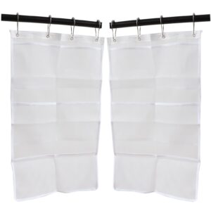 Yashoyi 2PCS White Six Pocket Storage Bags Toiletry Hanging Bags with 4 Gourd Hooks Quick Drying Mesh Shower Caddy Size 14x25in for Bathroom Shampoo Soap and Bath Ball Accessories