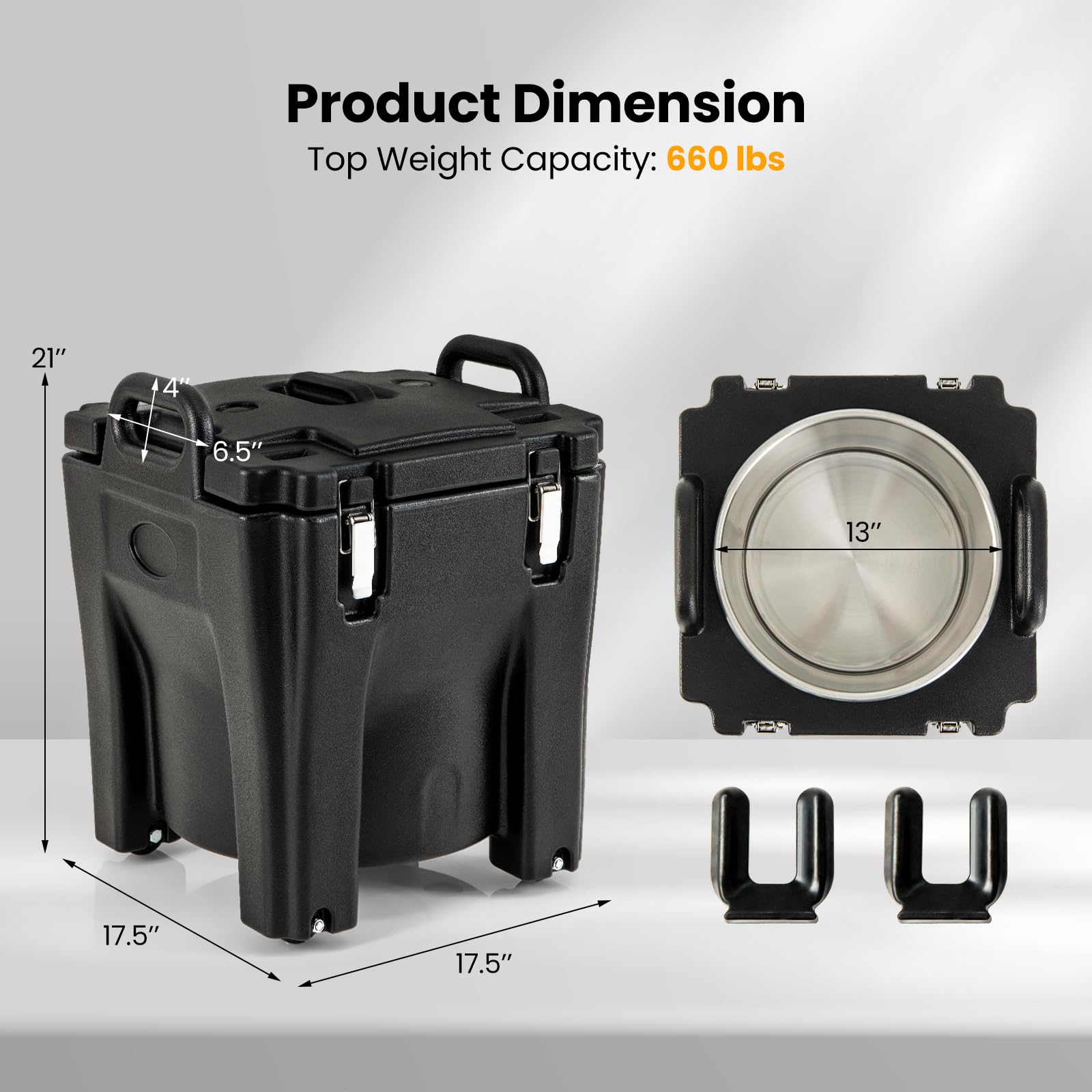 COSTWAY Insulated Food Carrier, 32Qt Stackable Catering Hot Box w/ 4 Directional Wheels, Stainless Steel Barrel, Commercial Portable Food Warmer for Warming Dish Cold Beverage, Canteen Restaurant (4)