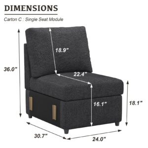 Belffin Middle Module Seat for Modular Sectional Sofa Couch Armless Single Seat Module Sofa Chair Dark Grey