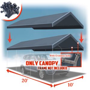 YardGrow 10x20 FT Carport Replacement Canopy Cover Garage Shelter Outdoor Carport Canopy Top Tent Shelter Tarp, Canopy ONLY (Grey)