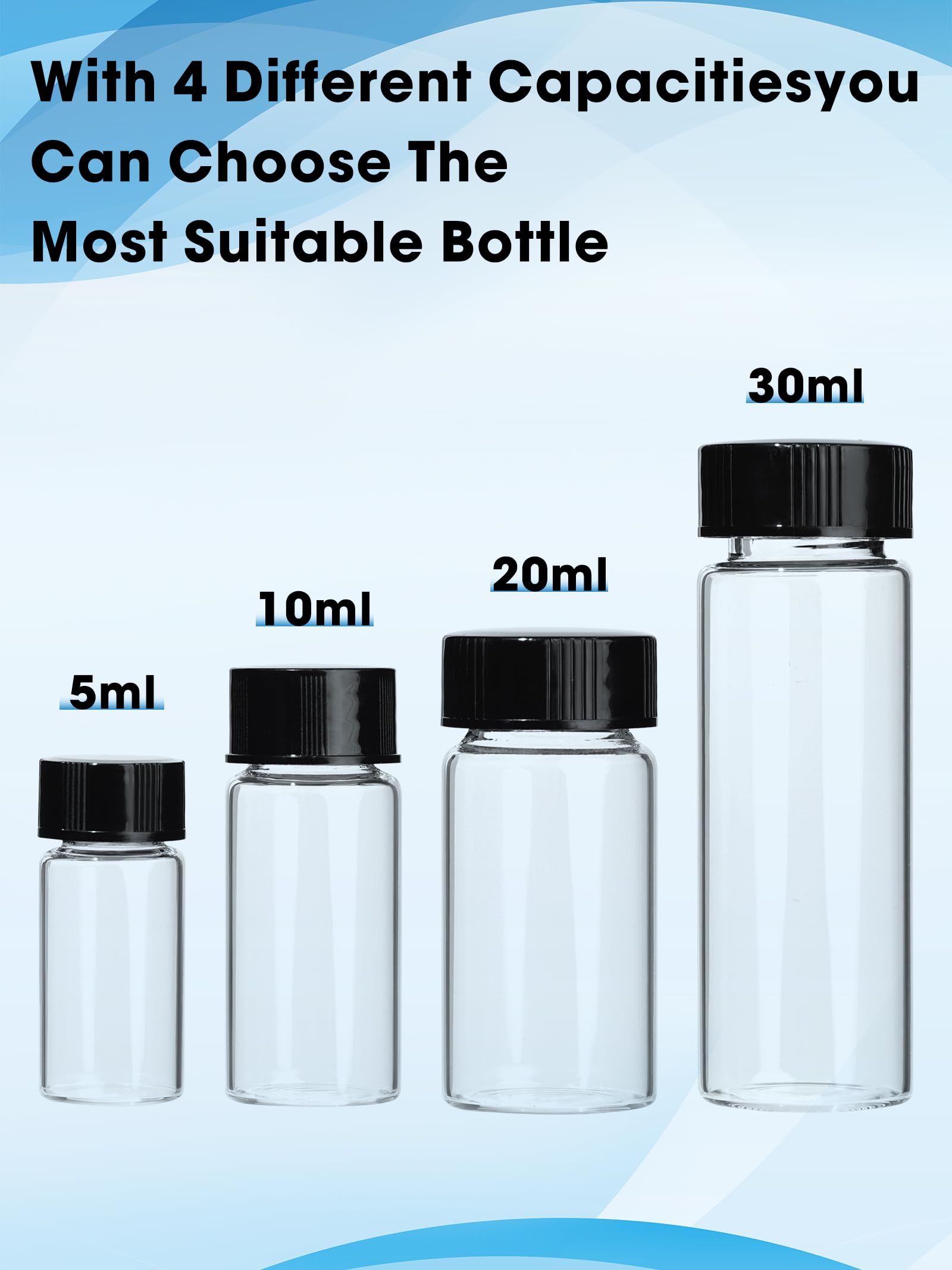 30ml Clear Small Glass Vials with Screw Caps, Small Vials for Essential Oil, Leak-Proof Sample Vials with Lids(10pcs)