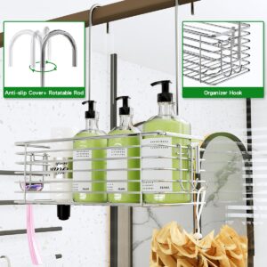 QIHS Shower Caddy Hanging Hanging Bathroom Door Organizer Shampoo Holder Shower Armpit Swivel Arm With 2 Storage Hooks, 304 Stainless Steel Rust Resistant