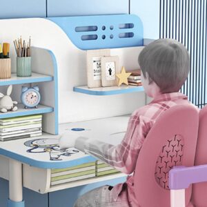 Hiborth Height Adjustable Kids Study Desk and Chair Set with Shelf, Astronaut Pattern, Ergonomic Dual Back Support, Storage Drawer, for Boys and Girls 3+