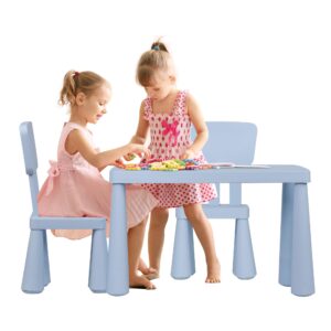 super deal 3 piece kids table and chair set 3 in 1 plastic children activity table toddler play set for indoor and outdoor, playroom, home, nursery, daycare, stable wide base legs, blue