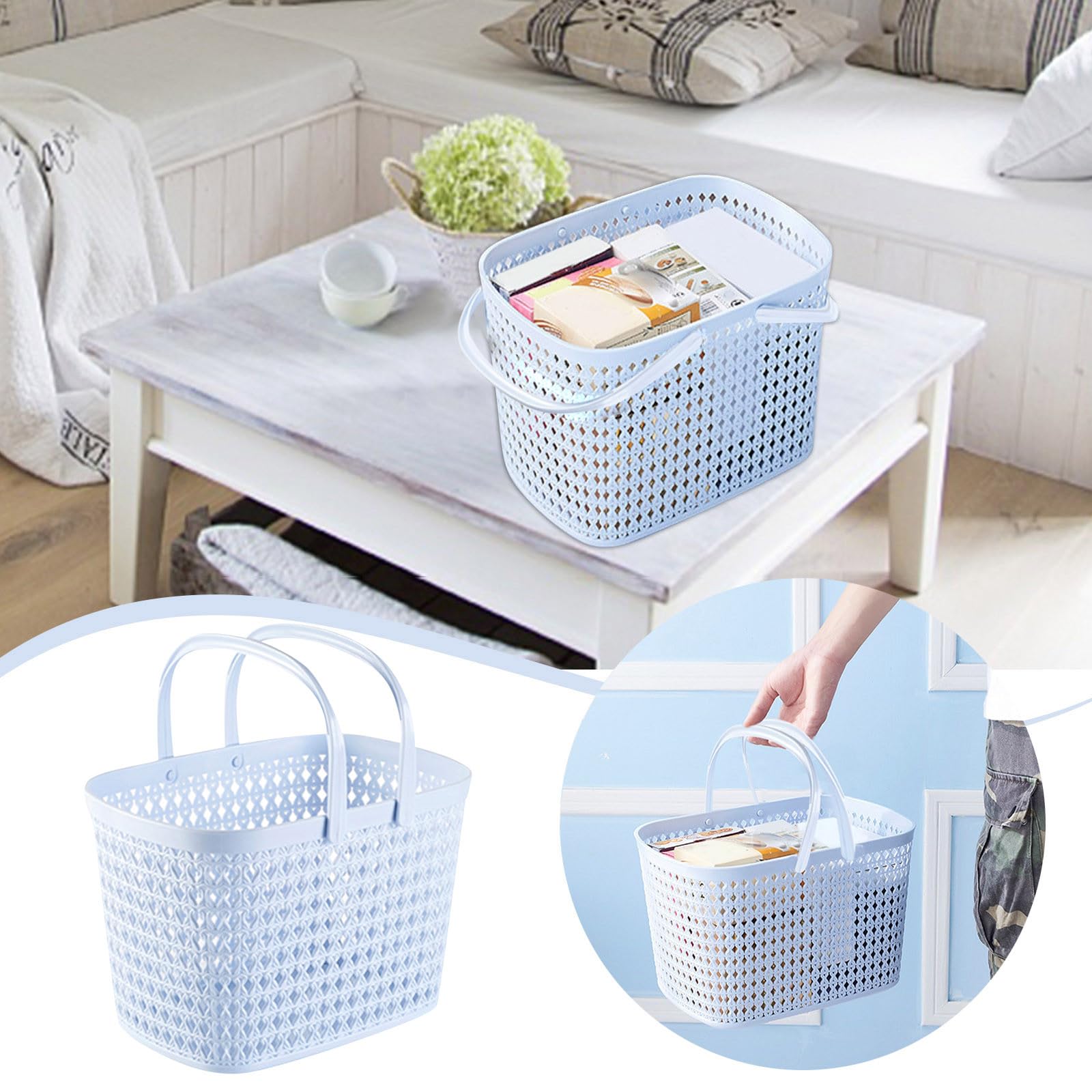 Bagmrteho Portable Shower Caddy Basket,Portable Shower Caddy Tote Plastic Storage Basket with Handle Box Organizer Bin for Bathroom,Pantry,Kitchen,College Dorm,Closet,Garage