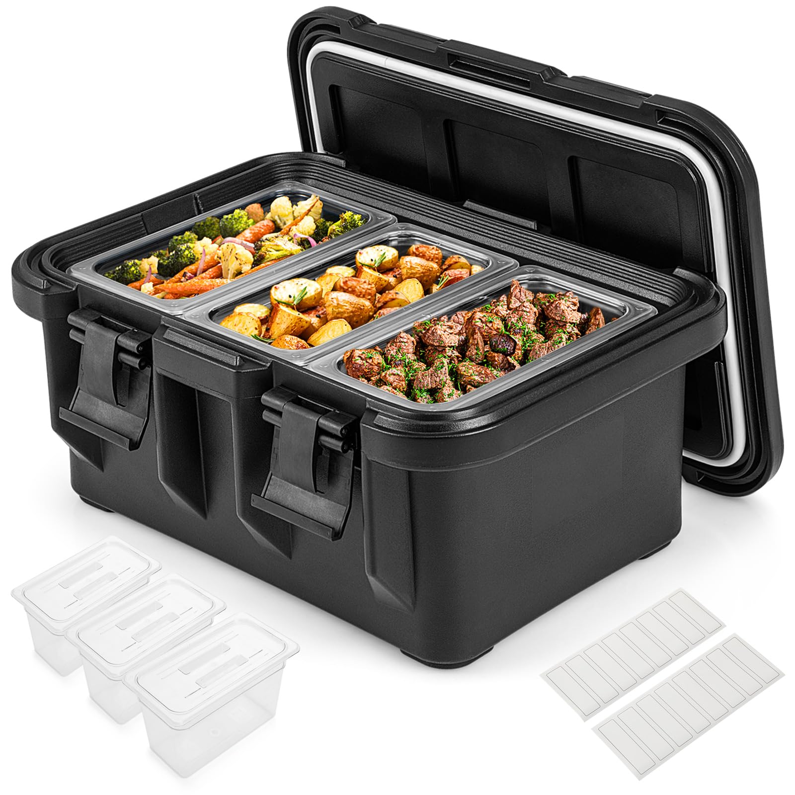 COSTWAY Insulated Food Pan Carrier, 31 Qt Catering Hot Box w/ 3 Food-grade Pans, Side Handles, Locking Buckles, Commercial Stackable Food Warmer for Family Gathering Buffets Canteen Restaurant (1)