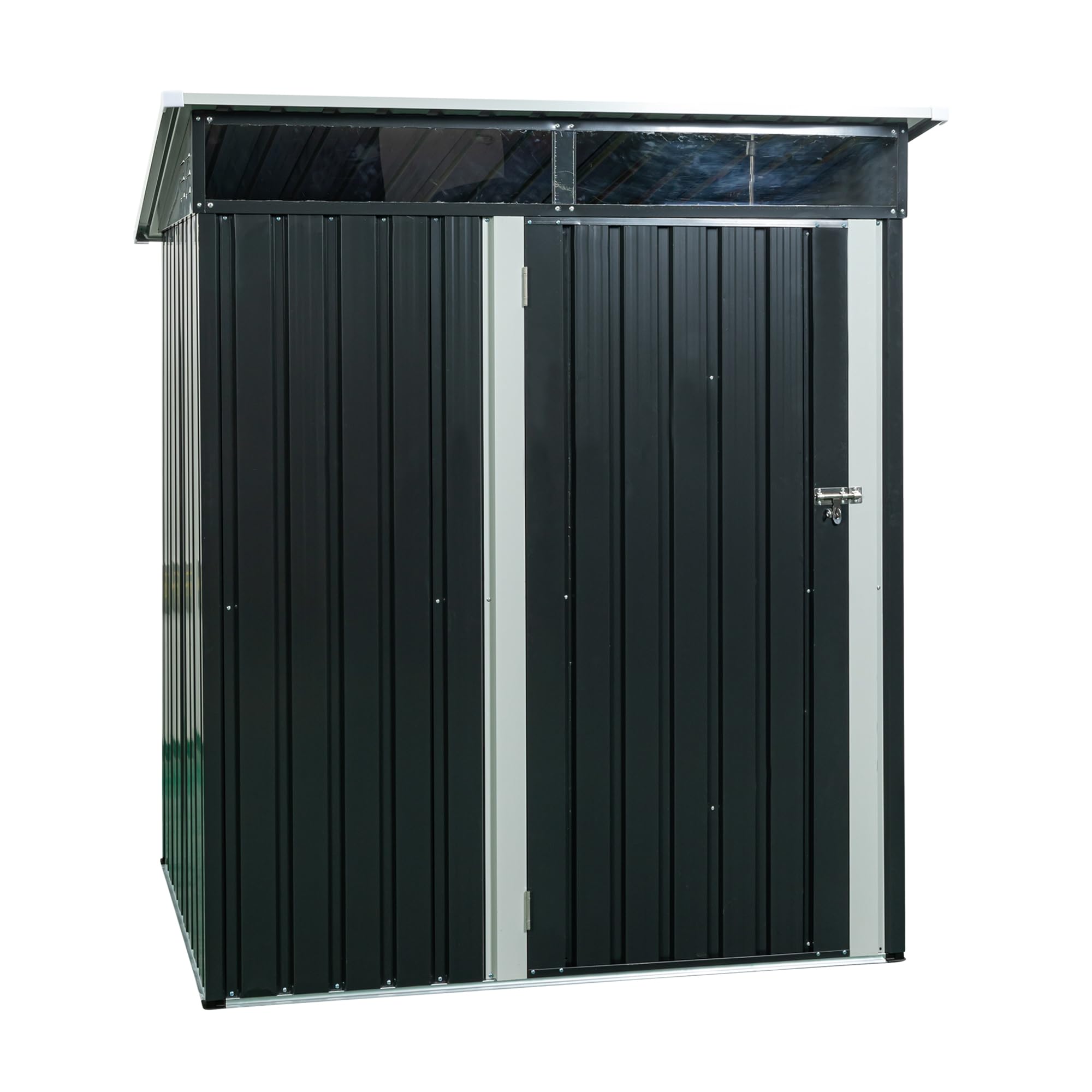 5 x 3ft Outdoor Metal Storage Shed with Lockable Door Aluminum Frames Easy Assembly Outdoor Storing Tools for Bike Trash Can Machine Black