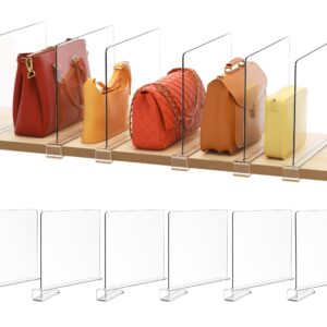 Famyards 6 PCS Clear Shelf Dividers for Closet Organization, Purse Organizer for Wooden or Vertical Shelving, Perfect for Sweater, Shirts, Handbags in Bedroom