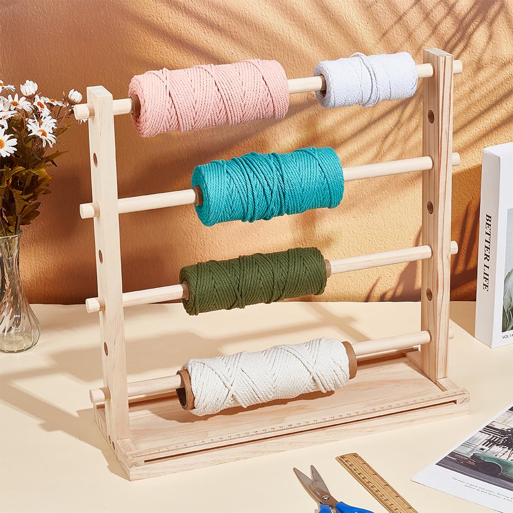 BENECREAT Wood Ribbon Storage Rack, 4 Tier Ribbon Holder Organizer Spool Holder Organizer for Sewing Craft, Mesh Thread Tape, Wreath Crochet Thread Tulle Roll, Craft Gift Florist Wrapping