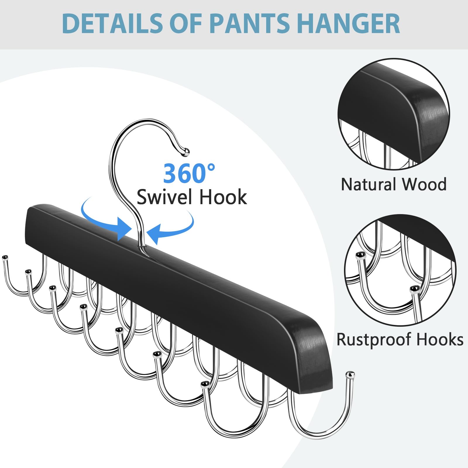 Jean Organizer for Closet, Jeans Hanger, 14 Hooks Wood Hanger for Jeans, Pants Hangers Space Saving-1 Pack