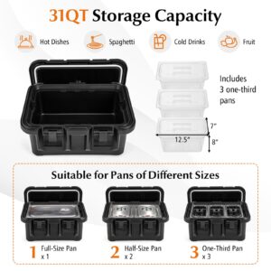 Goplus Insulated Food Pan Container, 31 QT Stackable Hot Box w/ 3 Transparent One-Third Pans with Lids, Locking Buckles, Top Loading Food Container for Restaurants, Canteens Banquets Catering (1)