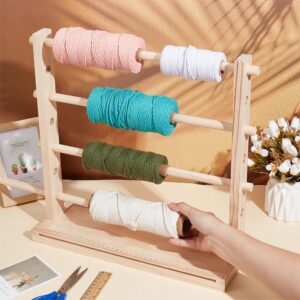 BENECREAT Wood Ribbon Storage Rack, 4 Tier Ribbon Holder Organizer Spool Holder Organizer for Sewing Craft, Mesh Thread Tape, Wreath Crochet Thread Tulle Roll, Craft Gift Florist Wrapping