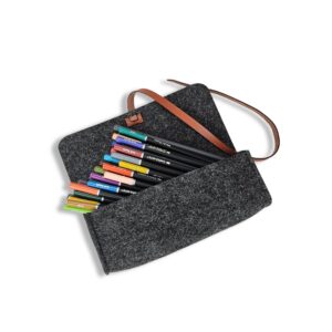 meori Felt Pencil Pouch with Artistic Vegan Leather Closure, Stylish Modern Design Durable (Anthrazite Grey, 1 Pack)