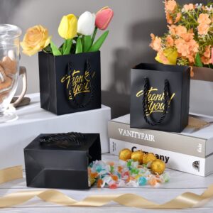 KPOSIYA Small Thank You Gift Bags, 35pcs Mini Gift Bags with Handles,4 x 2.75 x 4.5 Black Small Gift Bags with Tag for Christmas Thanksgiving Party Favors (Black Gold)