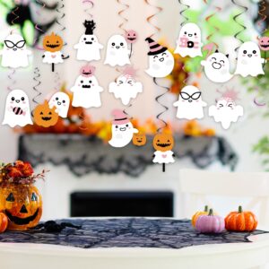 Whaline 48Pcs Halloween Hanging Swirl Pink Pumpkin Ghost Boo Hanging Streamers Decoration Ceiling Spiral with Cutout Cardboard Ornament for Baby Shower Birthday Trick or Treat Party Supplies